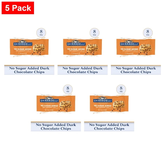 Ghirardelli Premium Baking No Sugar Added Dark Chocolate Chips 8 oz - 5 Pack