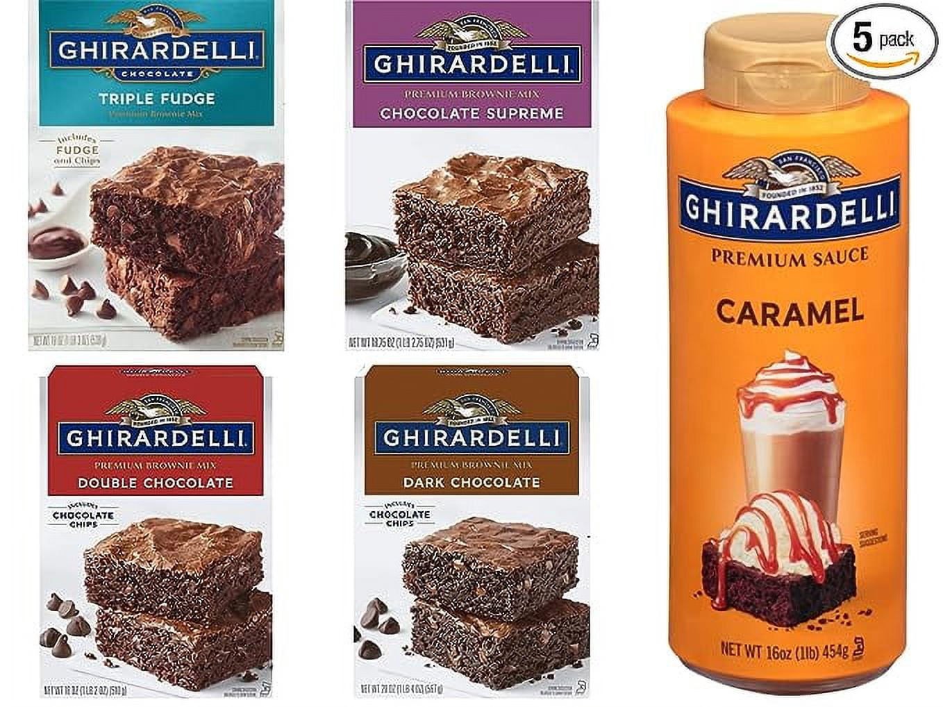 Ghirardelli Premium Brownie Mix Variety Pack of 4 Flavors Plus Caramel ...