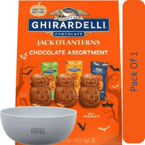 Ghirardelli Premium Jack-O-Lantern Chocolate Candy Variety Pack, 15.2 oz. With White Bowl By OMA