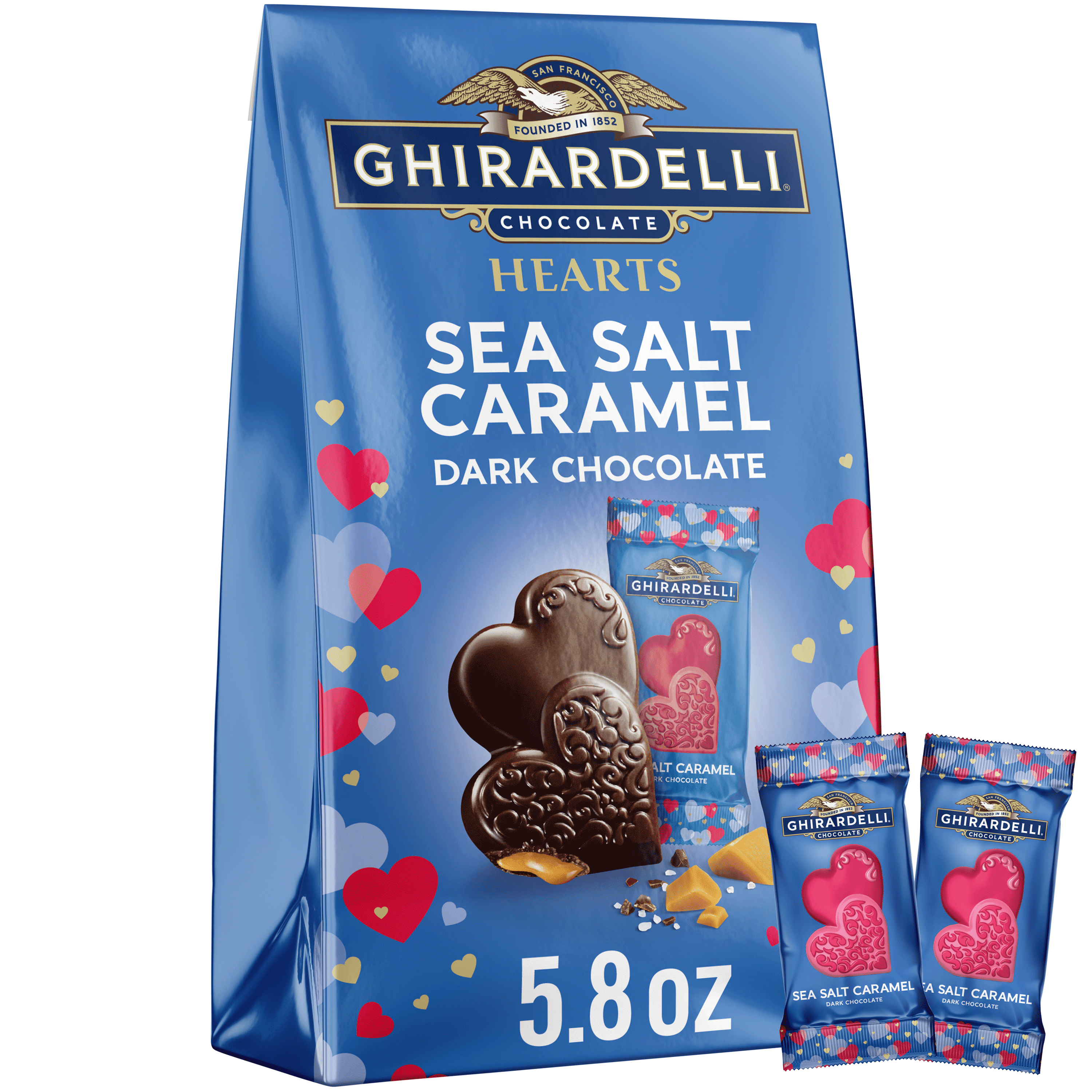Ghirardelli Sea Salt Caramel Dark Chocolate Hearts, 5.8 oz Bag