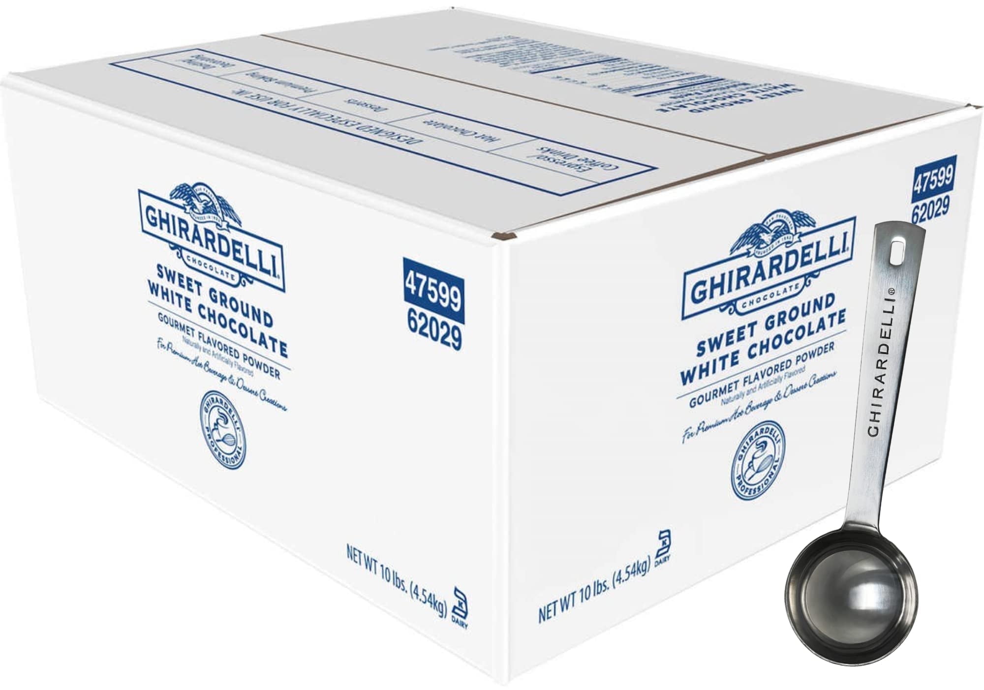 Ghirardelli Sweet Ground White Chocolate Gourmet Flavored Powder, 10 Pound Box with Ghirardelli Stamped Barista Spoon
