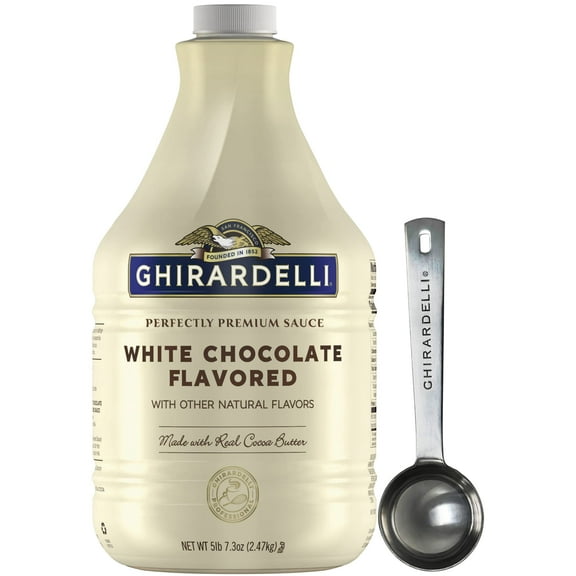 Ghirardelli - White Chocolate Flavored Sauce, 87.3 Ounce Bottle with Ghirardelli Stamped Barista Spoon