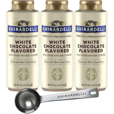 Ghirardelli White Chocolate Sauce Squeeze Bottles 16 oz (Pack of 3) with Ghirardelli Stamped Barista Spoon