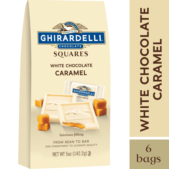 Ghirardelli White Chocolate Squares with Caramel Filling – 5 oz., 6 bags
