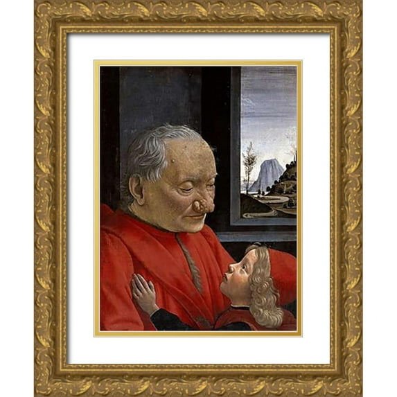 Ghirlandaio, Domenico 19x24 Gold Ornate Wood Framed with Double Matting Museum Art Print Titled - Portrait of An Old Man and His Grandson