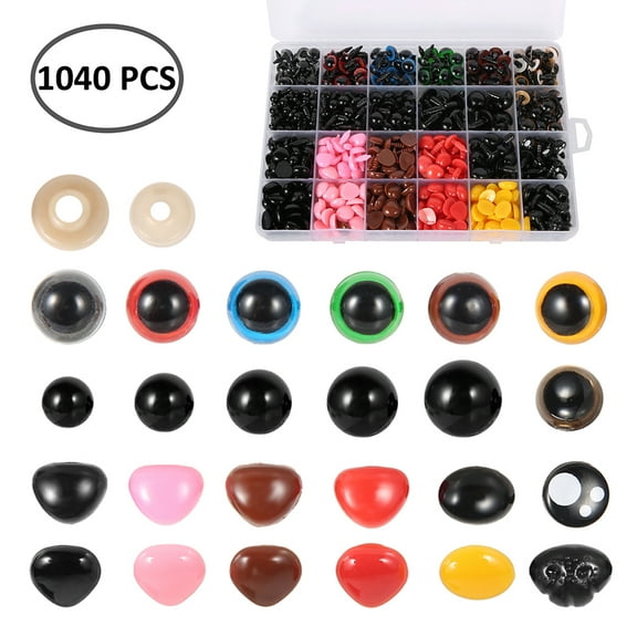 Ghojet 1040pcs Safety Eyes and Noses Set 6-12mm Plastic Safety Eyes and Noses with Washers for Crochet Toy and Stuffed Animals Colorful Doll Eyes for Crafts Bear Doll Making