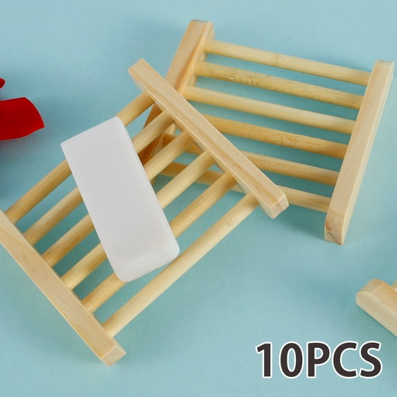 Ghojet 10Pcs Wooden Soap Tray Self Draining Soap Dish Holder Bathroom Soap Case for Bathroom Kitchen Sink Soap Saver Natural Wooden Holder Hand Craft Bathtub Shower Dish Accessories