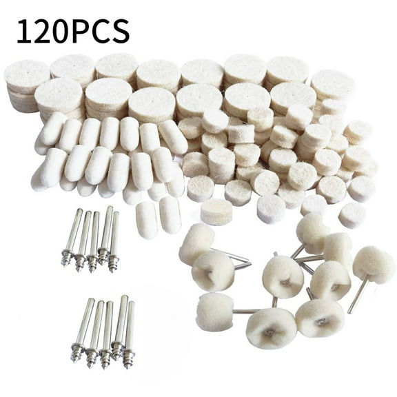 Ghojet 120pcs Wool Felt Polishing Buffing Wheels Mandrel Grinding Bits Grinder Head Polish Watch Jewelry Rotary Tool Accessories Drill Tools Attachment 1/8 Inch Shank