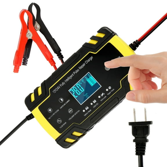 Ghojet 12V 24V Car Battery Charger Power Pulse Repair Chargers Wet Dry Lead Acid Touch Screen Digital Display Auto Battery-chargers