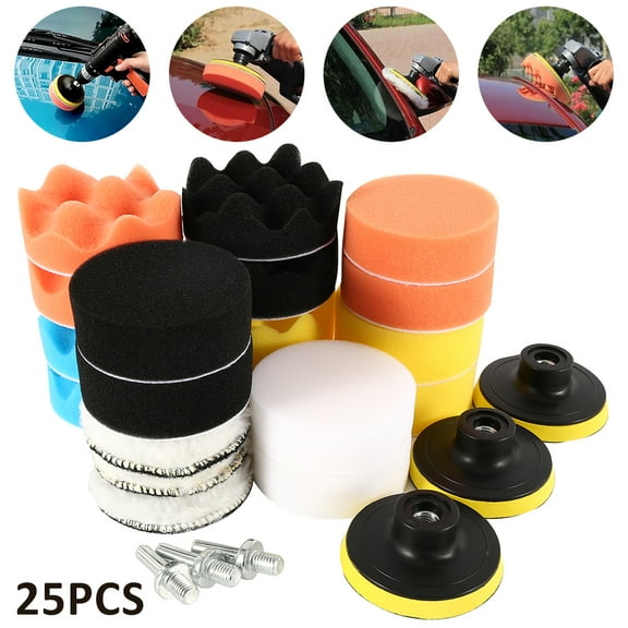 Ghojet 25pcs Car Polishing Pads Drill Buffing Kit Professional Car Sponge Buffing Pads Car Polisher Kit Car Drill Polishing Kit for Car Furniture Sanding Polishing