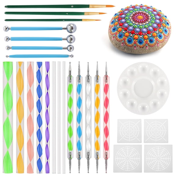 Ghojet 25x DIY Marbleizing Rock Painting Tools Nail Art Tools Dotting Pen Mandala Dot
