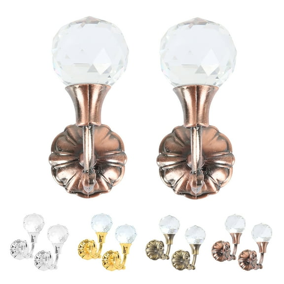 Ghojet 2pcs Curtain Holdbacks Wall Mounted Drapery Tiebacks Metal Crystal Curtain Hanging Hook Curtain Wall Tie Decorative Window Treatment Holdbacks Coat Hat for Bedroom
