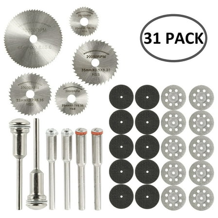 Ghojet 31 Pcs/set Mini Diamond Cutting Wheels HSS Circular Saw Blade Rotary Woodworking Tools for Dremel Drill Rotary Tool Accessories