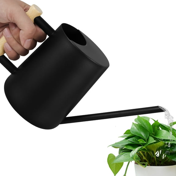 Ghojet 35oz/1L Watering Can Small Watering Can with Wooden Handle Stainless Steel Watering Pot with Long Spout Indoor Plants Watering Cans Portable Watering Jug for Home Office Potted Plants