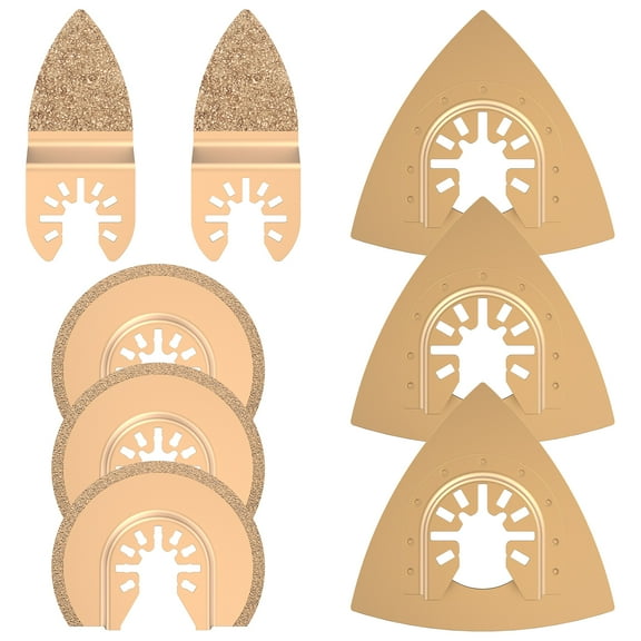 Ghojet 8pcs Multitool Blades Cemented Carbide Oscillating Saw Blades Fast Cutting Semicircular Saw Blade Professional Triangle Saw Blade Universal Finger Saw Blade for Plastic Ceramic Tile Marble