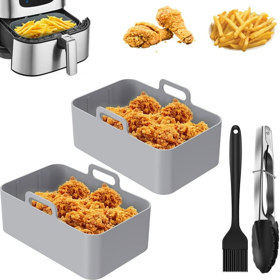 Ghojet Air Fryer Silicone Pot Silicone Air Fryer Basket Heat Resistant Square Replacement Basket Grill Pan Multifunctional Easy Cleaning Air Fryer Oven Accessories BPA Free for Kitchen