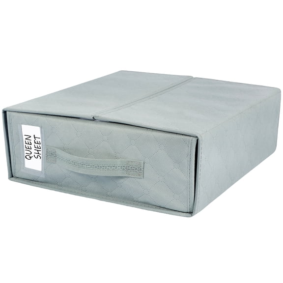 Ghojet Bed Sheet Organizer 15.4×13×4.7 Inch Bedding Organizer with Clear Window Label Non Woven Bed Sheet Storage Box with Handle Collapsible Cuboid Sheet Organizer Set for Home Dorm Pillowcases