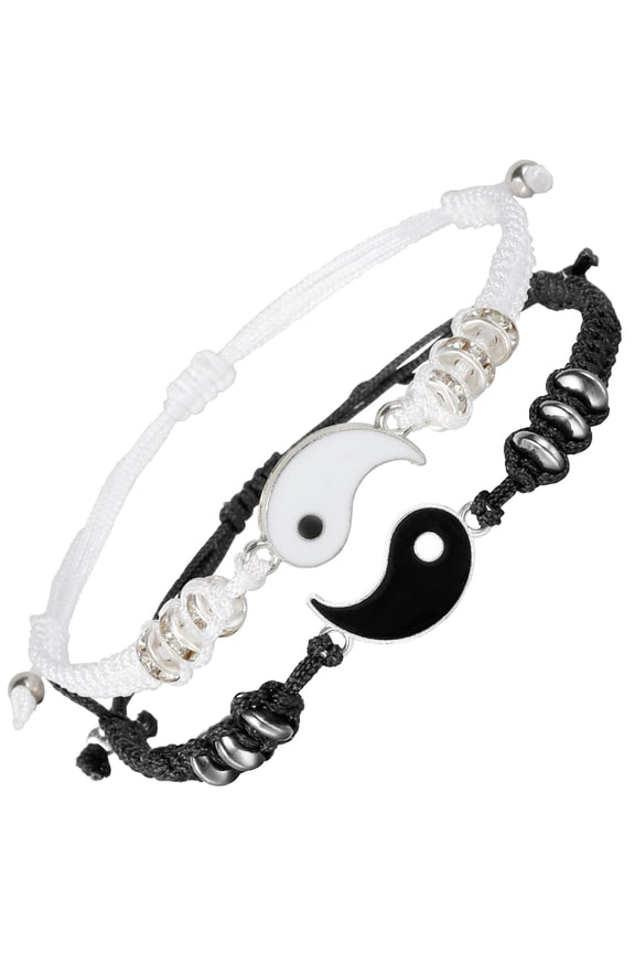 Bracelets for 2 Matching Yin Yang Adjustable Cord Bracelet for Friendship Relationship Boyfriend Girlfriend Valentines Gift