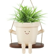 Ghojet Creative Smiling Face Swing pots Flower Pots Mini Plant Planters for Desktop Home Decoration, White