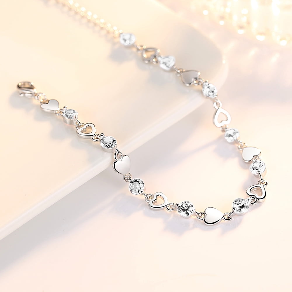 Sterling Silver Liv Crystal Heart Beads Bracelet – Orli Jewellery