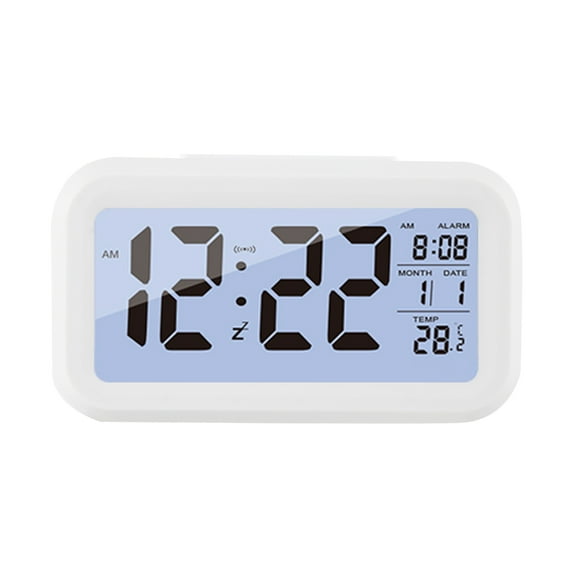 Ghojet Digital Alarm Clock Led Display Clocks With Snooze Activated Night Light Date Calendar Temperature Battery Operated Alarm Clock For Bedroom Kitchen Office (White)
