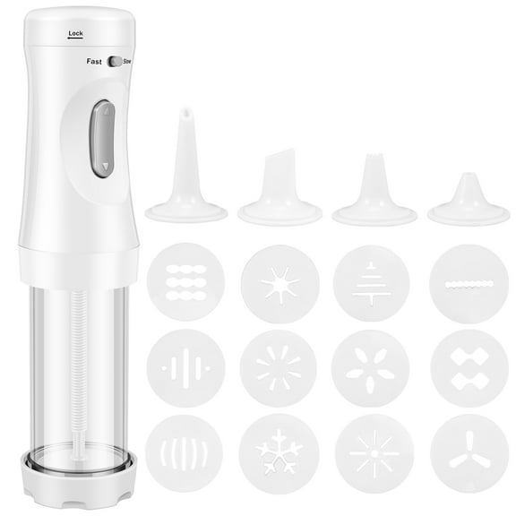 Ghojet Electric Cookie Press DIY Cookies Maker Set with 12 Cookie Discs and 4 Icing Nozzles Electric Cookie Press Decorating Kit Detachable Cookie Maker Machine Electric Cookie Decorating Tool