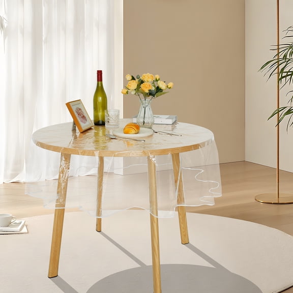 Ghojet Indoor Outdoor Clear Transparent Round Fitted Vinyl Tablecloth, Waterproof Wipeable PVC Table Cover, Table Protector of 60 Inch Diameter