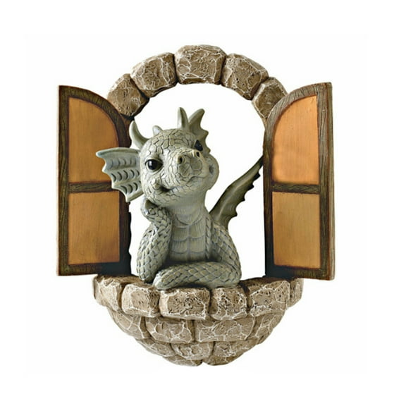 Ghojet Lovely Courtyard Dragon Sculpture,Garden Resin Decoration,The Window Art Figurine Wall Decoration For Dragon Lovers Kids Friends, For Patio Garden Tree Wall Decoration