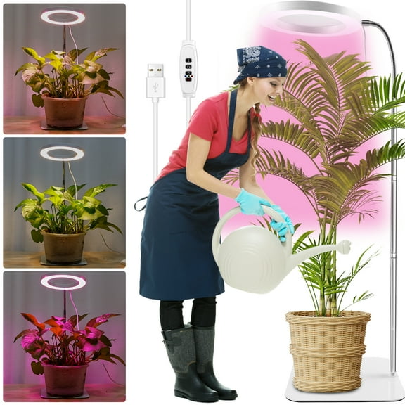 Ghojet Plant Grow Light Ring,LED Grow Lights for Indoor Plants,Plant UV Light Ring Growing Lamps for Indoor Greenhouse Plants, 13.7-61.1in Adjustable Height