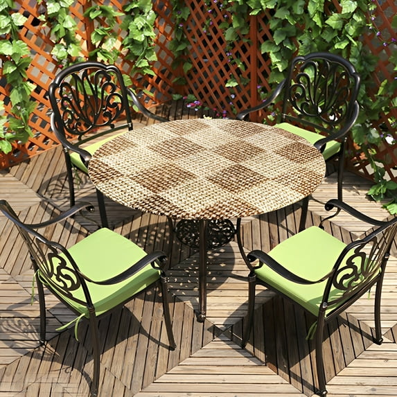 Ghojet Round Table Cloth Waterproof Farmhouse Table Cover Decorative Wood/Woven Texture Tabletop Protection Cloth Rustic Tablecloth Decoration Wipeable Desk Cover for Table Home