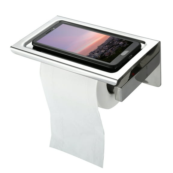 Ghojet Toilet Paper Holder With Shelf, Anti-rust Aluminum, Double Toilet Paper Roll With Mobile Phone Shelf For Bathroom, Self Adhesive, No Drill Or Wall Mounted With Bathroom Screws (silver)