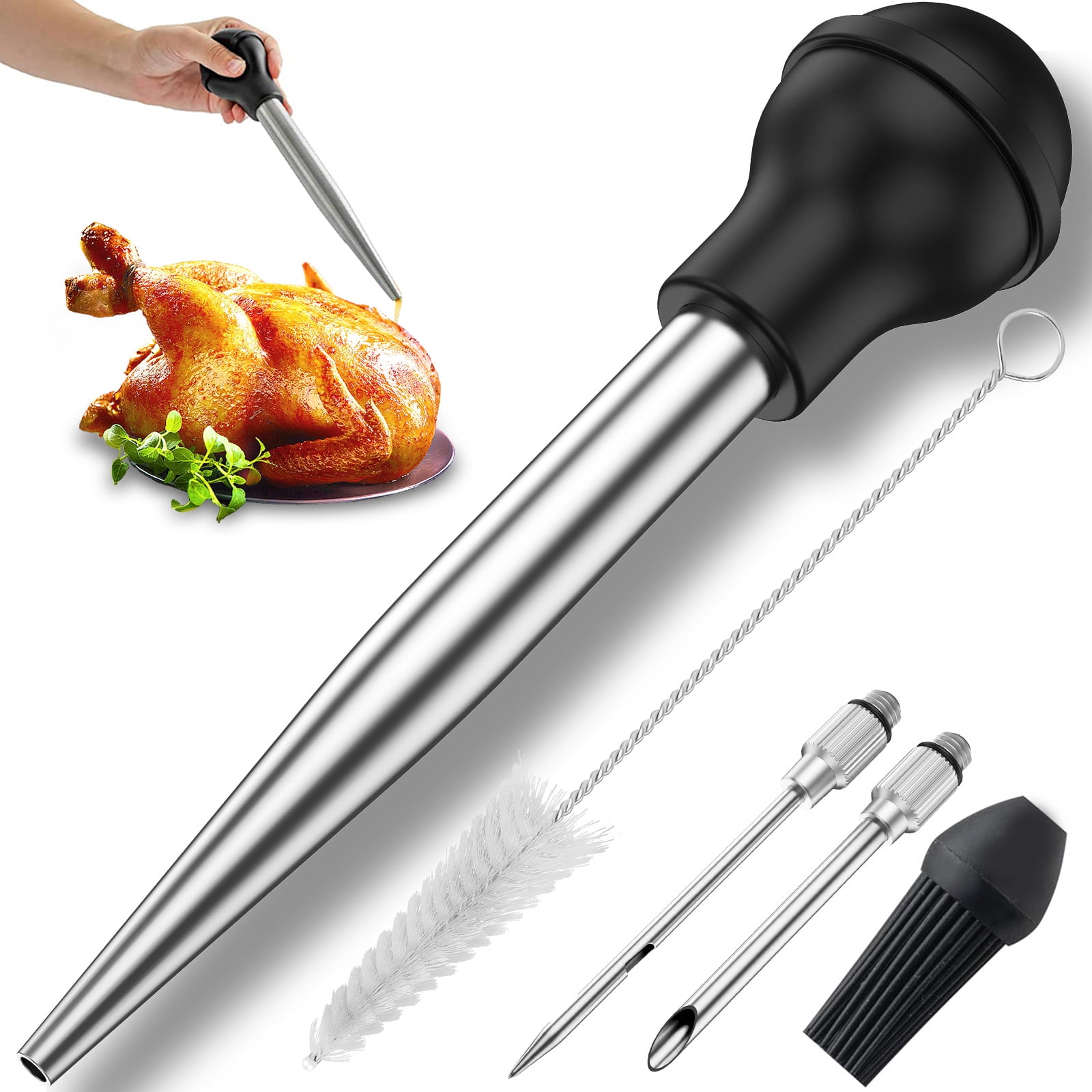 Tcwhniev Turkey Baster Stainless Steel Turkey Baster Syringe for