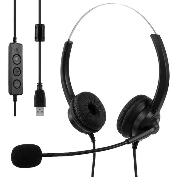 Ghojet USB Headset with Microphone Adjustable Noise Canceling Earphone Call Center Headset for PC Laptop