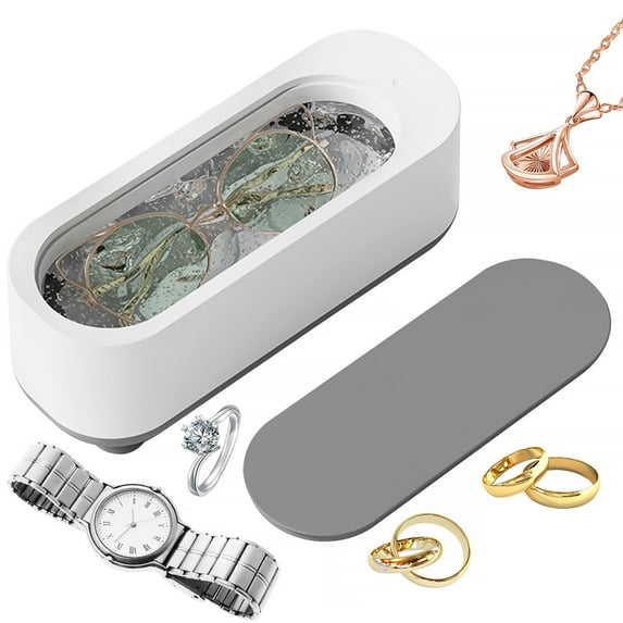 Ghojet Ultrasonic Cleaner Portable Ultrasonic Jewelry Cleaner 300ML Professional Ultrasonic Cleaning Machine for Glasses Jewelry Rings Necklaces Coin Watches Dentures (White Gray)
