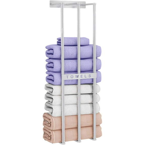 Ghojet Wall Towel Rack Stainless Steel Bath Tower Holder Wall Mounted Tower Storage Organizer Durable Rolled Tower Rack Holder Metal Washcloths Shelf for Home Bathroom Laundry