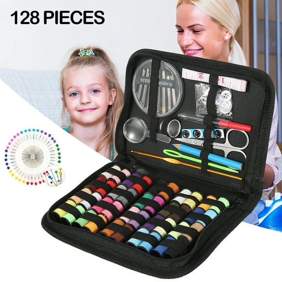 Ghopy 128pcs Portable Travel Sewing Kit DIY Sewing Supplies with Sewing Accessories Thread Scissor Tape Pins Thimble Needle , Portable Mini Sewing Kit for Beginner Traveller Emergency