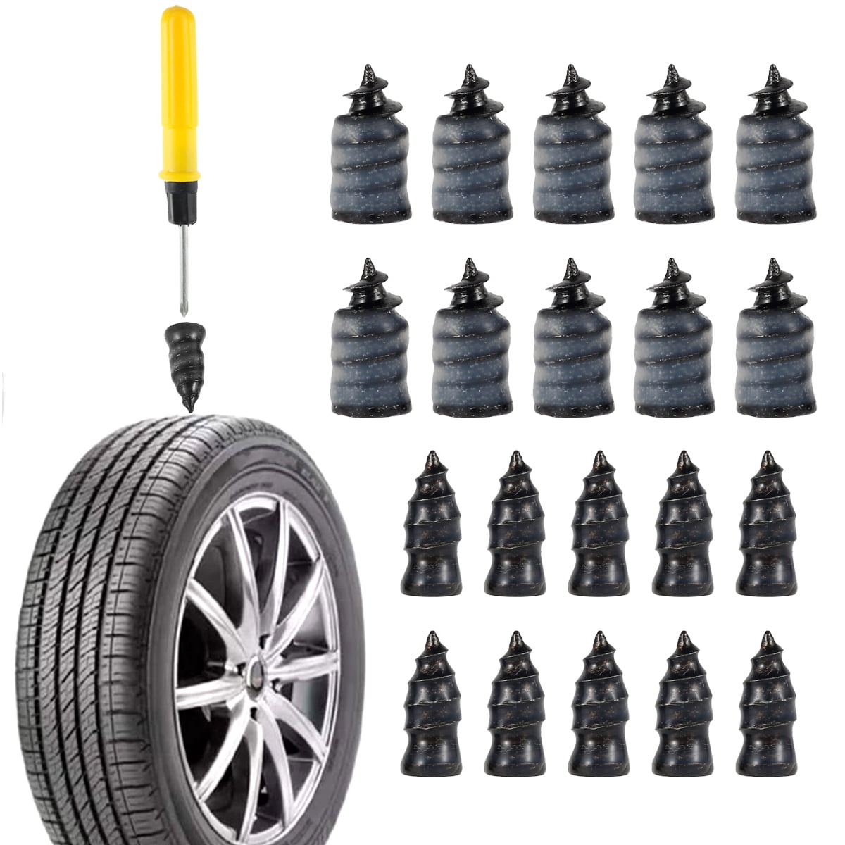 20PCS Tire Repair Rubber Nail, Car Tire Repair Screw In Rubber Plug Nail, Vacuum