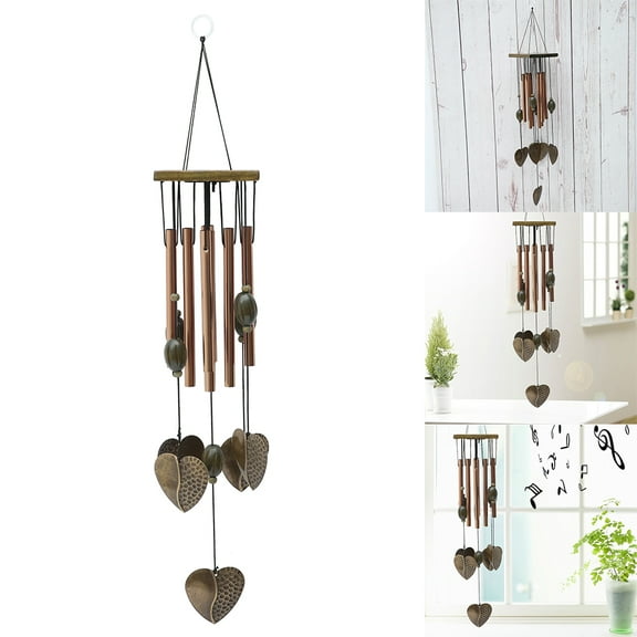 Ghopy 23'' Wooden Wind Chimes with Metal Heart Pendant Praying Memorial Wind Chimes for Garden Decor and Outdoor Decorations Deep Tone Wind Chimes with 8 Metal Hollow Tubes Tuned Melody Decorative