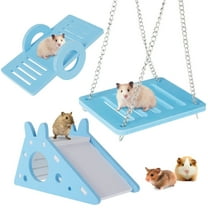 Ghopy 3pcs Hamster Play Toy Eco-Board Non-Burr Hamster Toys Kit Seesaw Hamster Ladder Hanging Blue Chain Swing Easy Assembly Hamster Toys Set for Home Pet Shop Dorm