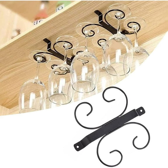 Ghopy Hanging Wine Glass Rack Under Cabinet Stemware Rack,Wine Glass Holder Under Shelf Storage Stemware Holder for Cabinet Kitchen Bar