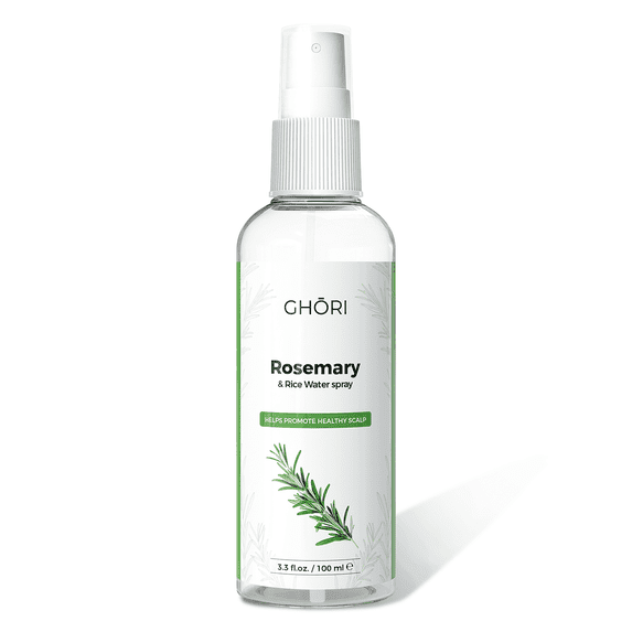 Ghori Rosemary & Rice Water Hair Growth Spray, Natural Leave-In Tonic for Stronger, Thicker Hair, Reduces Hair Fall & Dandruff, Boosts Shine, Scalp Treatment with Niacinamide & Panthenol, 3.38 fl oz