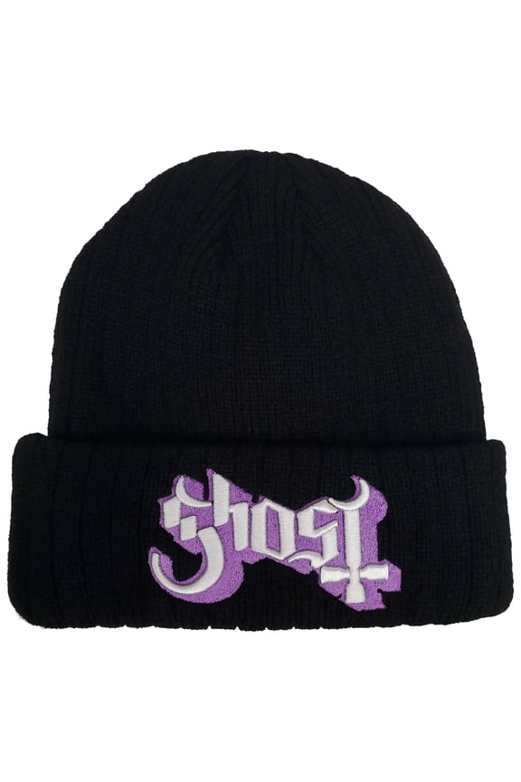 Ghost 3D Embroidered Ribbed Knit Beanie Hat Black | Officially Licensed Merchandise