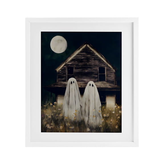 Stupell Industries Ghost And Haunted House White Framed Print Under Glass, design by Arlington Prints