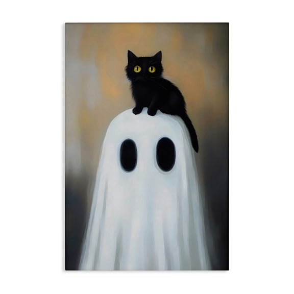 Stupell Industries Ghost And Kitten Perched Canvas Wall Art, design by Arlington Prints