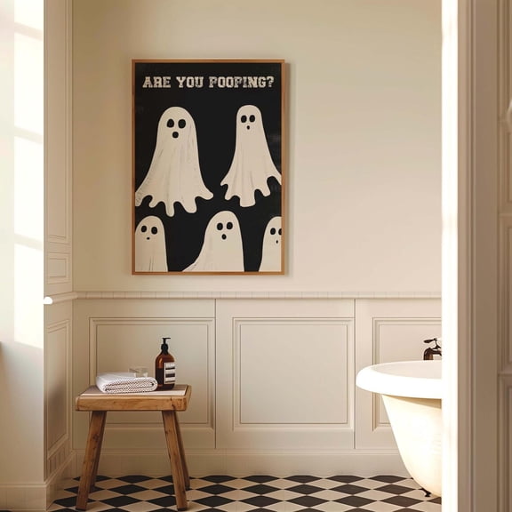 Ghost Are You Pooping Cute Fall Spooky Restroom Poster Art, Unframed Poster