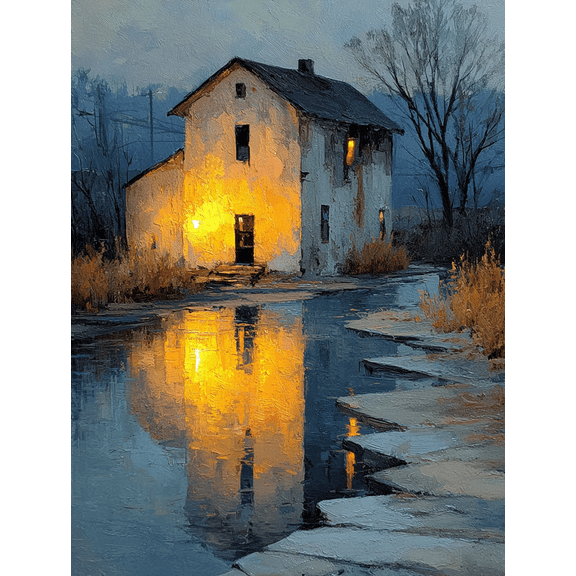 Ghost Autumn River Landscape Canvas Spooky Halloween Cottagecore Home Bedroom Wall Decor Art