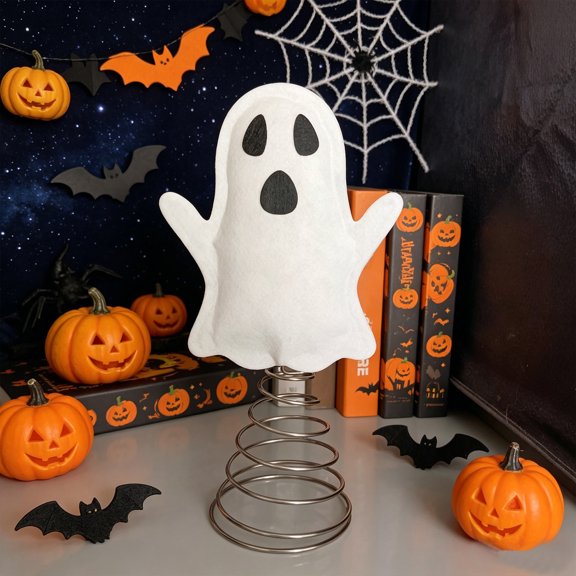 Ghost Bat Halloween Tree Topper for Tabletop Tree, Lightweight Spooky Holiday Tree Top Ornament, Gentle on Delicate Branches for Halloween Party, Shelf, Tabletop and Home Decoration, White