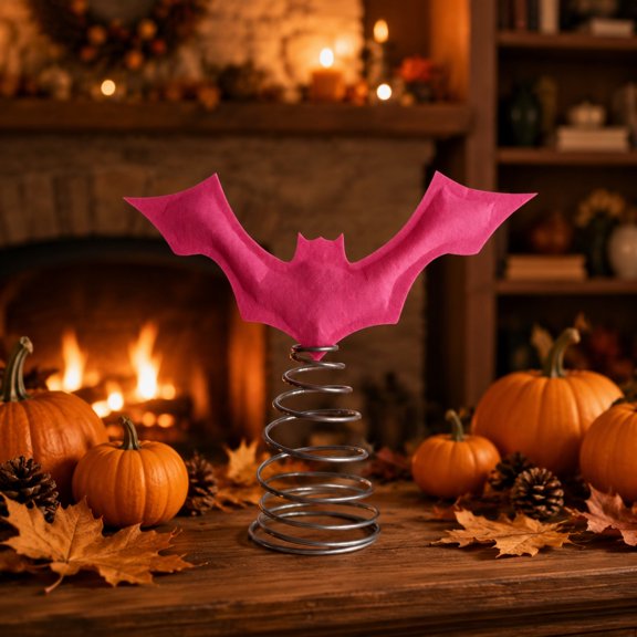 Ghost Bat Halloween Tree Topper for Tabletop Tree, Lightweight Spooky Holiday Tree Top Ornament, Gentle on Delicate Branches for Halloween Party, Shelf, Tabletop and Home Decoration, Pink