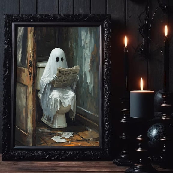 Ghost Bathroom Art Spooky Tet Reading Poster Home Decor Office Wall Art Living Room Decor, Paper Poster Only