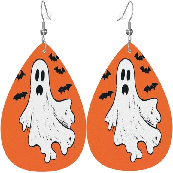 Ghost Bats Earrings for Women PU Leather Dangle Earrings, Lightweight Leather Teardrop Dangly Ear Pendants Jewelry Gift[o661]